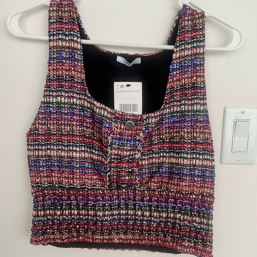 Zara Red and Blue Tweed Tank Top